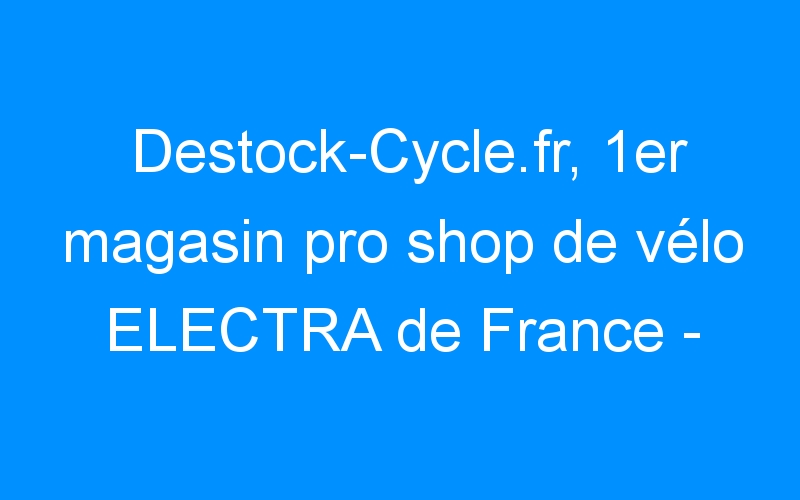 Destock-Cycle.fr, 1er magasin pro shop de vélo ELECTRA de France – Destock-Cycle.fr
