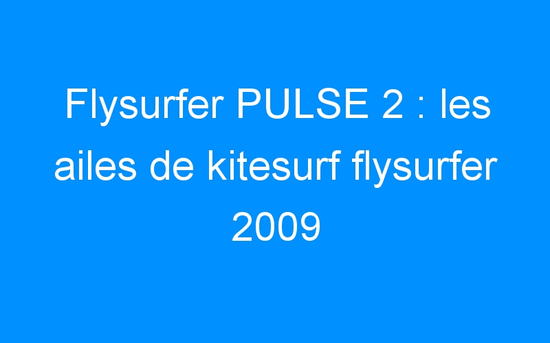 You are currently viewing Flysurfer PULSE 2 : les ailes de kitesurf flysurfer 2009