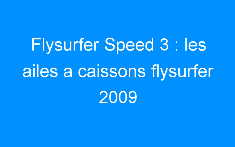 Flysurfer Speed 3 : les ailes a caissons flysurfer 2009